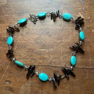 Turquoise & Smoky Quartz Beaded Necklace, 18 inches - Women Jewelry